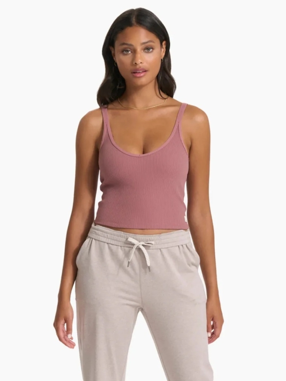 Vuori Ribbed Studio Cropped Tank Top - Marsala Pink